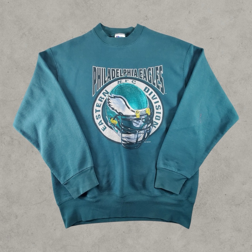 Vintage Philadelphia Eagles Sweatshirt‎ Mens Large Teal Blue 90s 1998 NFL Helmet
